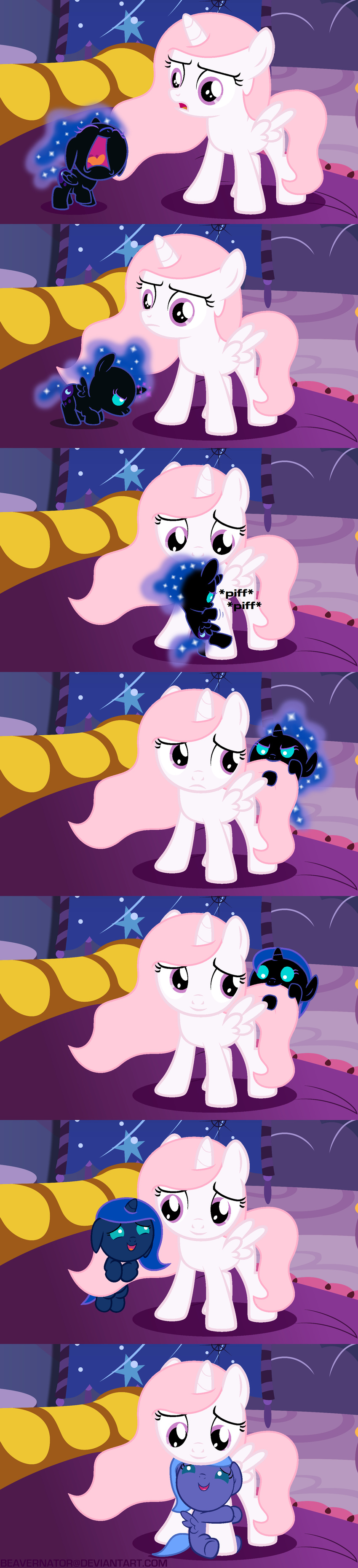 beavernator bed bite blue_eyes comic crying cutie_mark equine female fight friendship_is_magic gag hair horn horse hug mammal my_little_pony nightmare_moon_(mlp) pillow pink_hair pony princess_celestia_(mlp) princess_luna_(mlp) purple_eyes sparkles tantrum winged_unicorn wings