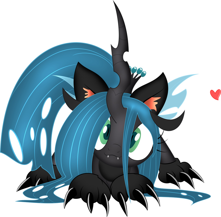 alpha_channel animal_ears blue_hair cat_ears changeling claws crown equine fangs female feral friendship_is_magic green_eyes hair horn long_hair looking_at_viewer mammal my_little_pony plain_background qcryzzy queen_chrysalis_(mlp) smile solo transparent_background winged_unicorn wings