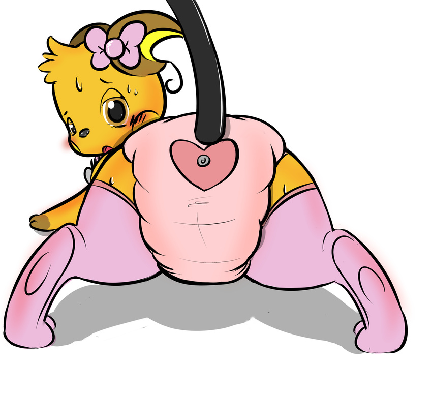 all_fours blush buttplug cub diaper embarrassed looking_back male nintendo pink_bow pok&eacute;mon presenting raichu rairai sex_toy stockings submissive video_games young