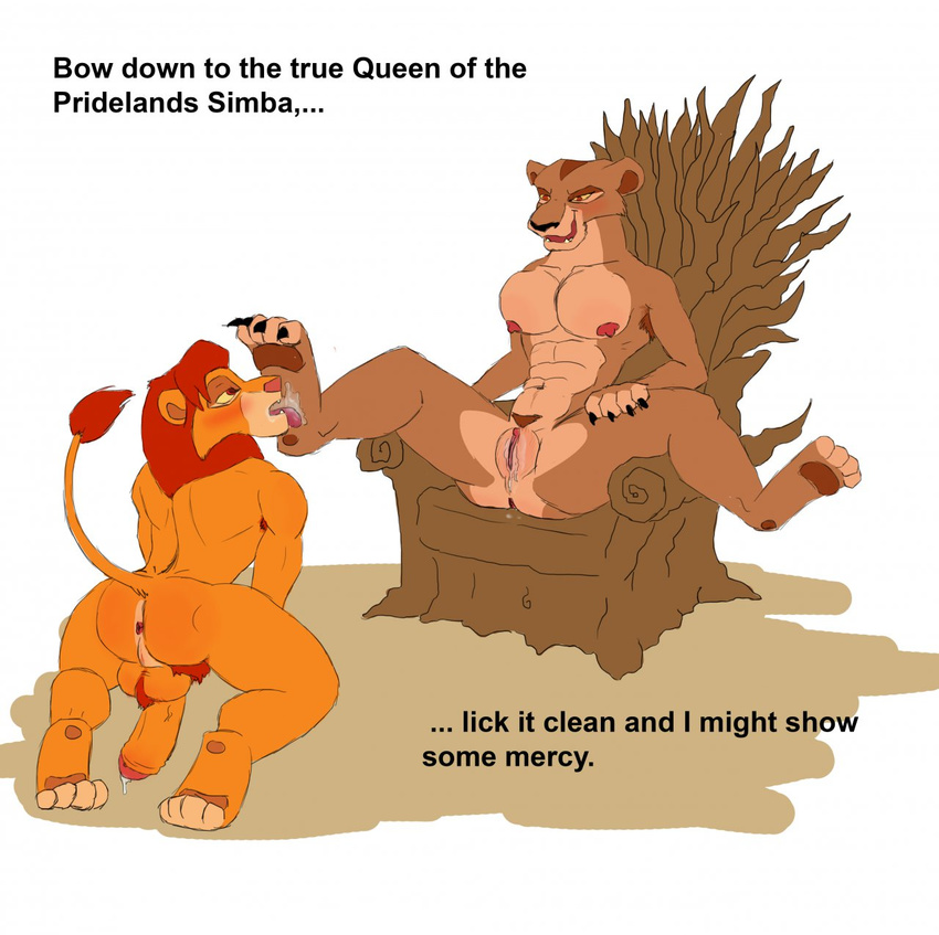 anus breasts disney domination duo feline female female_domination foot_fetish hi_res leviattlk licking licking_foot lion male mammal nude penis precum pubes pussy pussy_juice sex simba straight the_lion_king throne tongue uncut zira