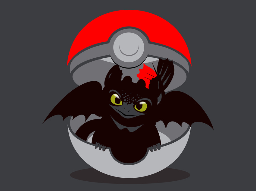black_body black_dragon claws crossover dragon feral green_eyes hi_res how_to_train_your_dragon looking_at_viewer night_fury nintendo plain_background pok&#233;ball pok&#233;mon pok&eacute;ball pok&eacute;mon restricted_palette scalie solo toothless video_games western_dragon