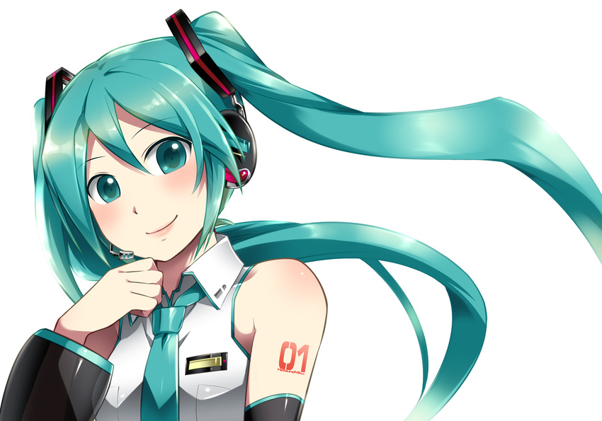 aqua_eyes aqua_hair caffein hatsune_miku headphones tie vocaloid