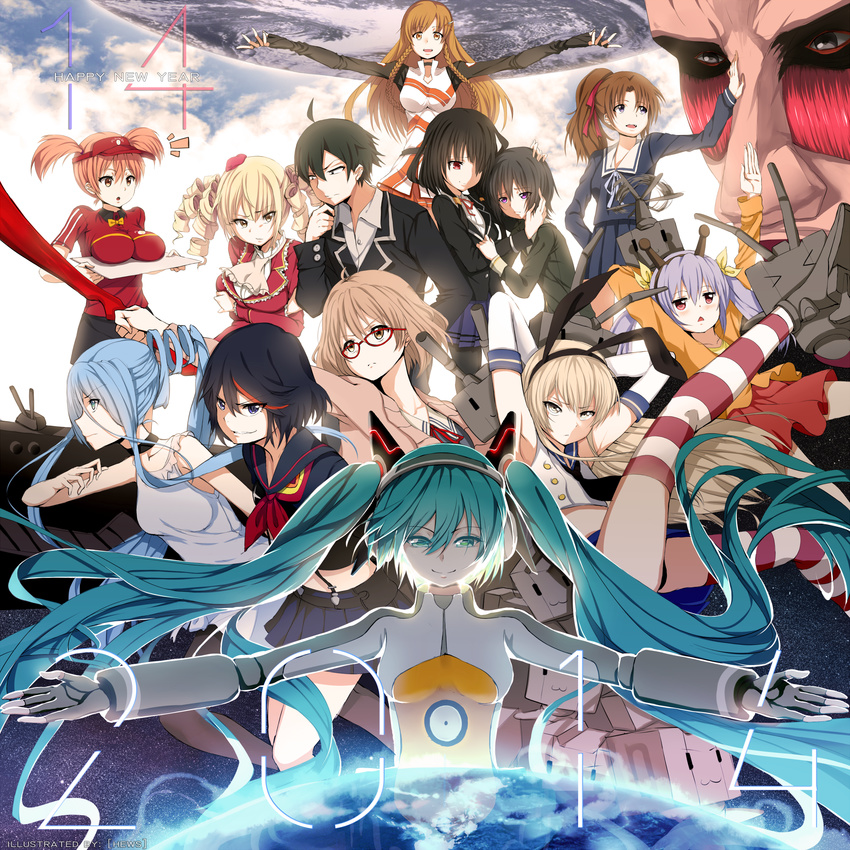 &gt;_&lt; 2014 6+girls :&lt; ahoge antenna_hair aoki_hagane_no_arpeggio aqua_eyes aqua_hair artist_name black_hair black_legwear black_panties blonde_hair blood_sword blue_eyes blue_hair boku_wa_tomodachi_ga_sukunai braid breasts brown_eyes brown_hair cardigan closed_eyes colossal_titan crossover culture_japan date_a_live dress drill_hair elbow_gloves employee_uniform fast_food_uniform giant glasses gloves golden_time hair_ornament hair_over_one_eye hair_ribbon hairband hataraku_maou-sama! hatsune_miku hayashida_nana hemokinesis hews_hack highres hikigaya_hachiman kantai_collection kill_la_kill kuriyama_mirai kyoukai_no_kanata large_breasts long_hair matoi_ryuuko mikazuki_yozora mirai_millennium miyauchi_renge multicolored_hair multiple_crossover multiple_girls non_non_biyori odds_&amp;_ends_(vocaloid) open_mouth orange_hair ore_no_nounai_sentakushi_ga_gakuen_love-comedy_wo_zenryoku_de_jama_shiteiru panties pantyhose ponytail project_diva_(series) project_diva_f purple_eyes purple_hair red-framed_eyewear red_eyes reikadou_ayame rensouhou-chan ribbon sasaki_chiho school_uniform scissor_blade season_connection senketsu serafuku shimakaze_(kantai_collection) shingeki_no_kyojin short_hair short_twintails smile st._chronica_academy_uniform striped striped_legwear suenaga_mirai sword takao_(aoki_hagane_no_arpeggio) thighhighs tokisaki_kurumi triangle_mouth twin_braids twintails two-tone_hair underwear uniform very_long_hair visor_cap vocaloid weapon yahari_ore_no_seishun_lovecome_wa_machigatteiru.