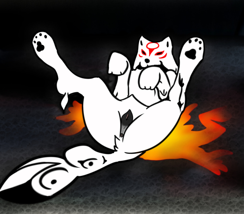 &#332;kami ?kami anatomically_correct anatomically_correct_pussy animal_genitalia anus butt canine canine_pussy deity dragonofdarkness13 female feral goddess hindpaw lying mammal nude on_back paws presenting pussy solo spread_legs spreading video_games wolf