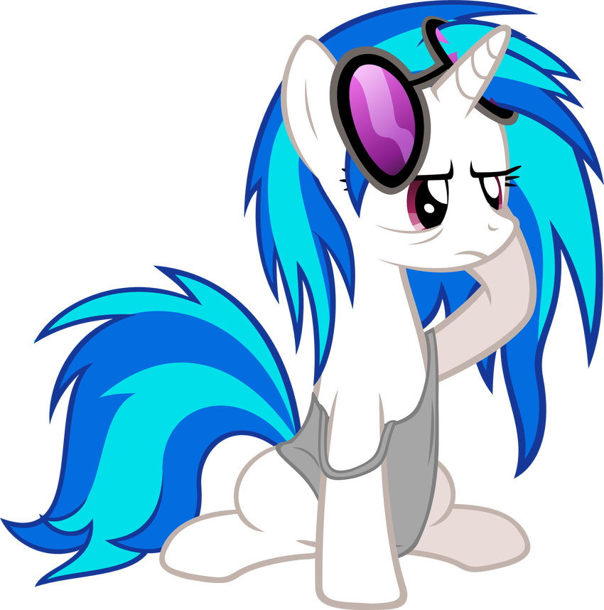 blue_hair clothing equine female feral friendship_is_magic frown fur hair horn horse long_hair mammal my_little_pony plain_background pony purple_eyes solo transparent_background two_tone_hair unicorn vinyl_scratch_(mlp) white_fur zacatron94