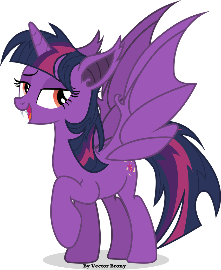 bat_pony bat_wings cutie_mark equine fangs female friendship_is_magic fur hair hi_res horn horse mammal my_little_pony pony purple_fur purple_hair red_eyes solo standing twilight_sparkle_(mlp) two_tone_hair vampire vector-brony winged_unicorn wings