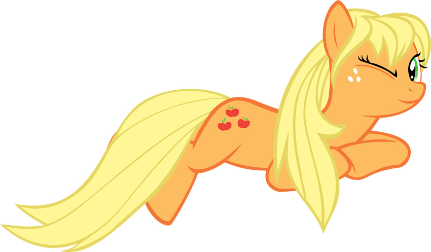 absurd_res alpha_channel applejack_(mlp) blonde_hair cutie_mark equine female feral friendship_is_magic green_eyes hair hi_res horse lying mammal my_little_pony one_eye_closed plain_background pony solo transparent_background up1ter wink
