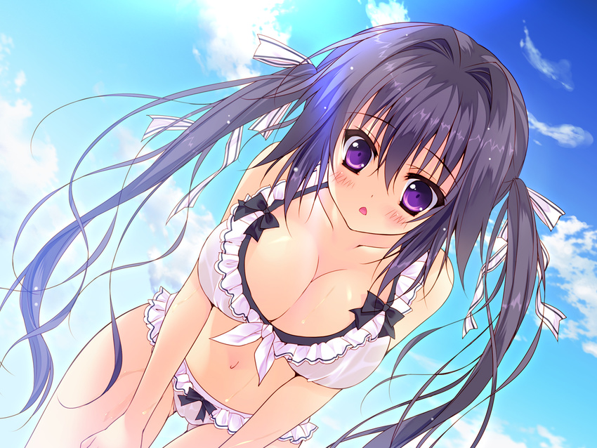 bikini chiisana_kanojo_no_sayokyoku cleavage feng game_cg hellrun long_hair navel purple_eyes purple_hair shirasato_karin swimsuit twintails wet