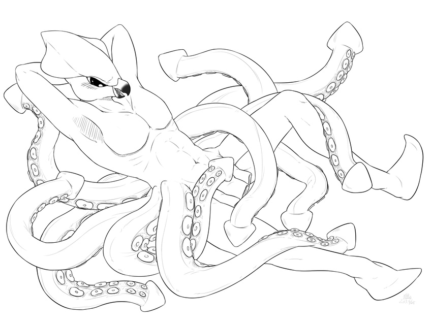 cephalopod cock_tentacle hyde_(character) hyponome ingi kraken male monochrome multi_cock multi_hyponome penis squid tentacle_penis tentacles uncut