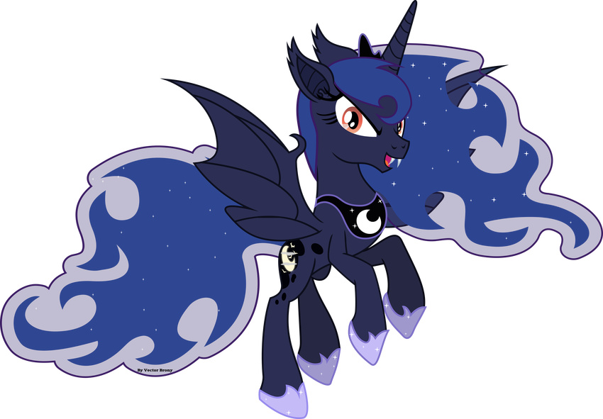 absurd_res alpha_channel bat_pony bat_wings blue_hair crown equine fangs female feral flying friendship_is_magic hair hi_res horn horse looking_at_viewer mammal my_little_pony necklace pony princess_luna_(mlp) red_eyes solo sparkles translucent_hair transparent_hair vampire vector-brony winged_unicorn wings