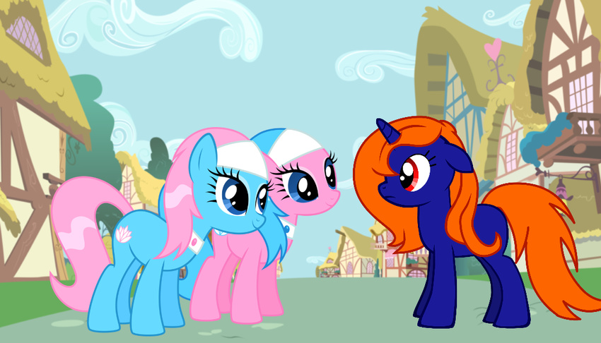 aloe_(mlp) blue_body cutie_mark equine female friendship_is_magic hair heart_taker horn horse lotus_(mlp) my_little_pony orange_hair pony sibling spartanpony unicorn