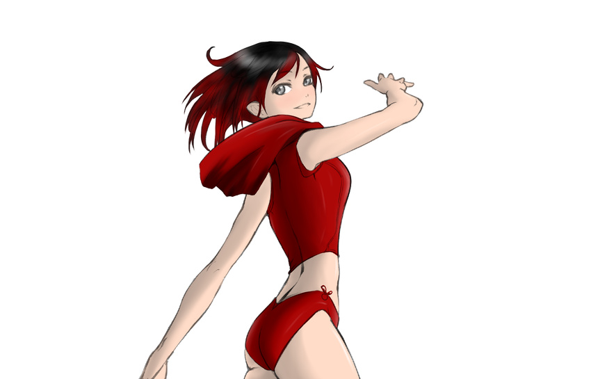 1girl highres ruby_rose rwby silver_eyes solo swimsuit