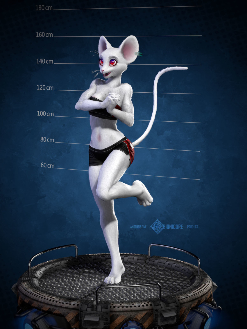 albino anthro clothed clothing female fur happy height_chart mammal mouse on_one_leg pose red_eyes rodent smile solo standing whiskers white_fur zorryn