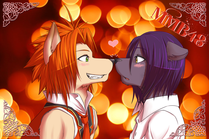 blush canine duo gay green_eyes hair male mammal red_hair touching_noses tragedy-wolf