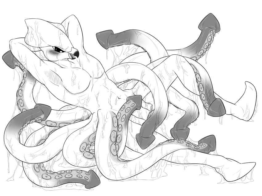 cephalopod cock_tentacle hyde_(character) hyponome ingi kraken male monochrome mucus multi_cock multi_hyponome penis solo squid tentacle_penis tentacles uncut