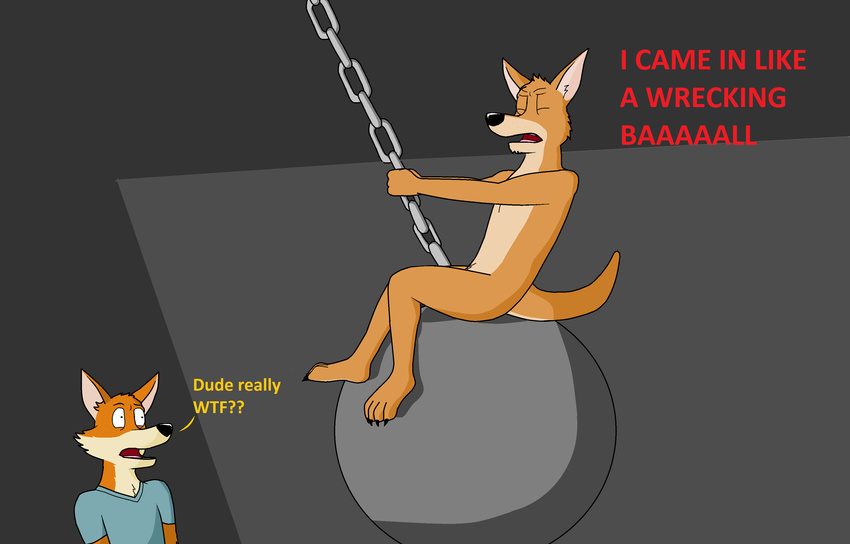 anthro canine clothed clothing dan dream duo fox friends fur josh kangaroo male mammal marsupial ms_paint music nude paintfox parody paws shirt sitting text the_crappy_paint_job what wrecking_ball wtf_face