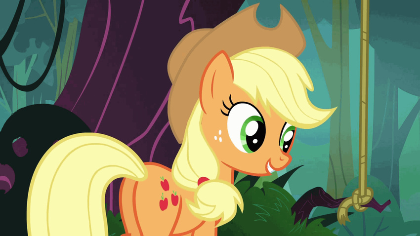 animated applejack_(mlp) blonde_hair butt cowboy_hat cutie_mark dtkraus edit equine female friendship_is_magic fur green_eyes hair hat horse mammal my_little_pony one_eye_closed orange_fur out_of_context pony solo wink