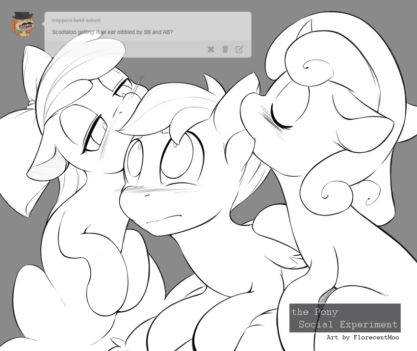 black_and_white blush cub cute equine female florecentmoo florencentmoo friendship_is_magic horn horse mammal monochrome my_little_pony pegasus pony scootaloo_(mlp) sweetie_belle_(mlp) unicorn wings young