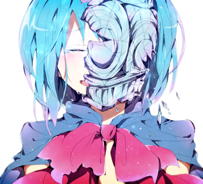 armor bad_id bad_pixiv_id blue_hair bow broken broken_armor cape closed_eyes hiiragi_fuyuki mahou_shoujo_madoka_magica mask miki_sayaka oktavia_von_seckendorff open_mouth short_hair solo spoilers tears witch_(madoka_magica)