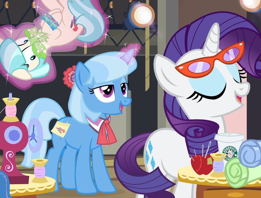 blue_eyes blue_fur blue_hair bound coco_pommel_(mlp) coffee cup cutie_mark disguise equine eyeshadow eyewear fabric female feral floating friendship_is_magic fur gag glasses glowing group hair horn horse levitation magic makeup mammal my_little_pony needles open_mouth pixelkitties pony purple_eyes purple_hair rarity_(mlp) sewing_machine smile sparkles spool trixie_(mlp) two_tone_hair unicorn white_fur