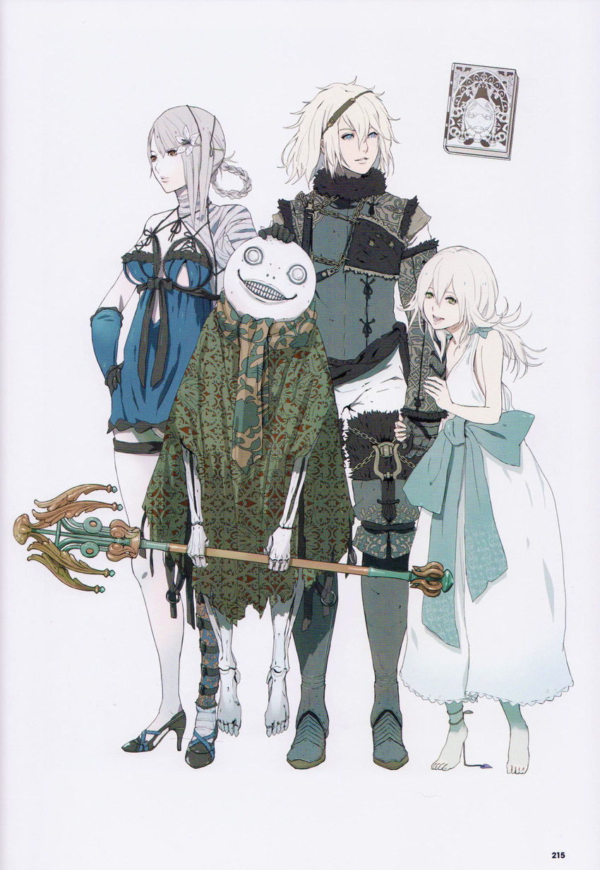 bandage book brother_and_sister emil_(nier) everyone floating grimoire_weiss kaine_(nier) long_hair nier nier_(character) nier_(young) official_art ribbon siblings staff white_hair yonah