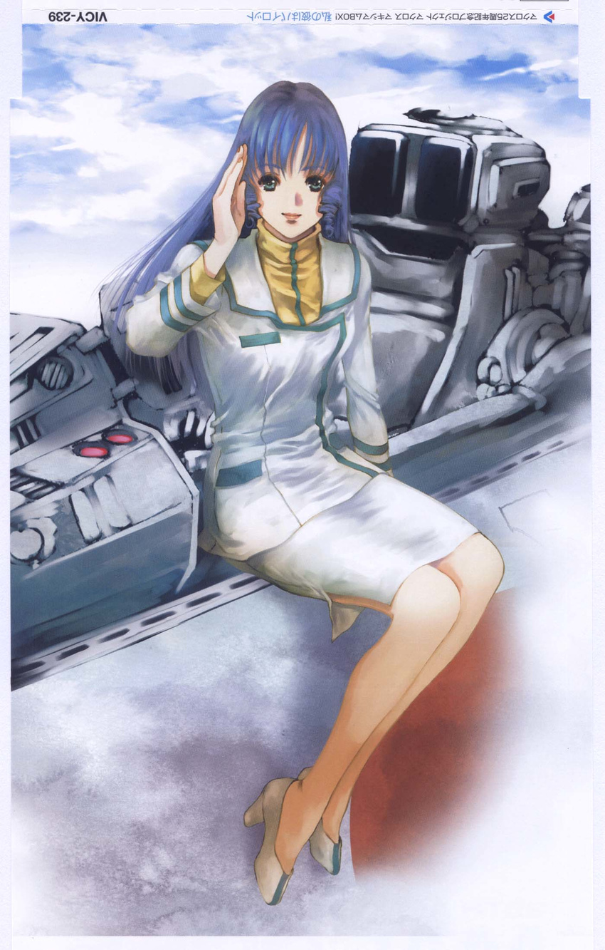 choujikuu_yousai_macross cockpit high_heels highres lynn_minmay macross macross:_the_first mikimoto_haruhiko military military_uniform salute scan shoes solo u.n._spacy uniform vf-1