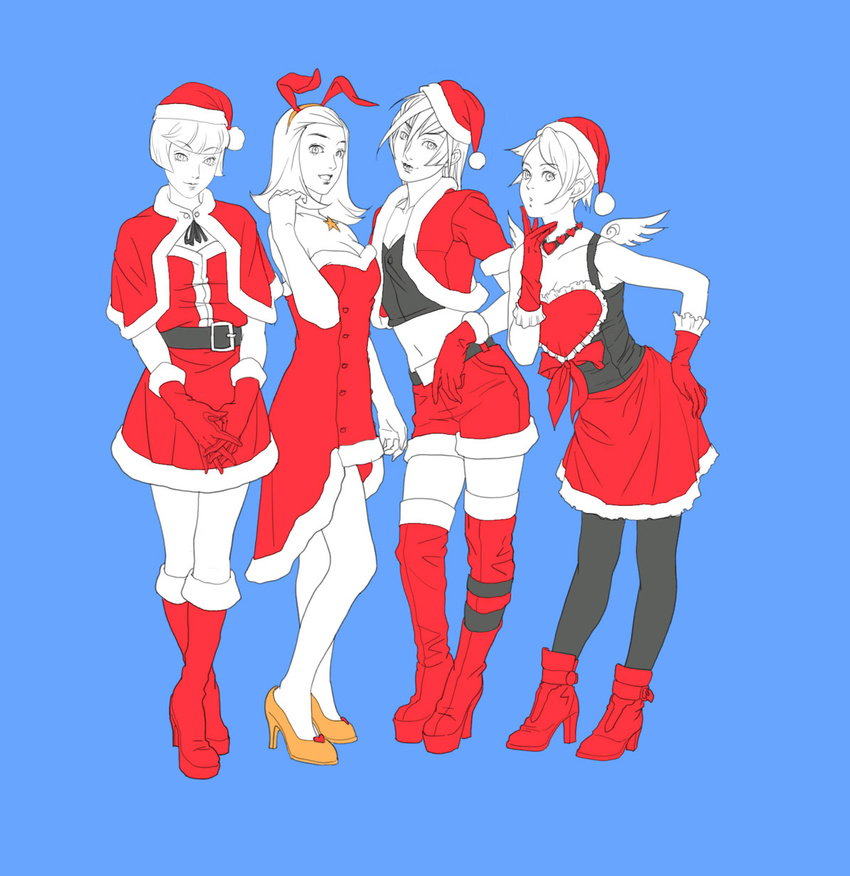 amano_maya hat highres kirishima_eriko lisa_silverman multiple_girls pantyhose partially_colored persona persona_2 santa_costume santa_hat serizawa_ulala shuffler