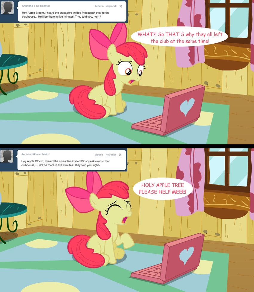 bow comic computer cutie_mark_crusaders_(mlp) equine female friendship_is_magic horse jananimations laptop mammal my_little_pony pony screaming tumblr young