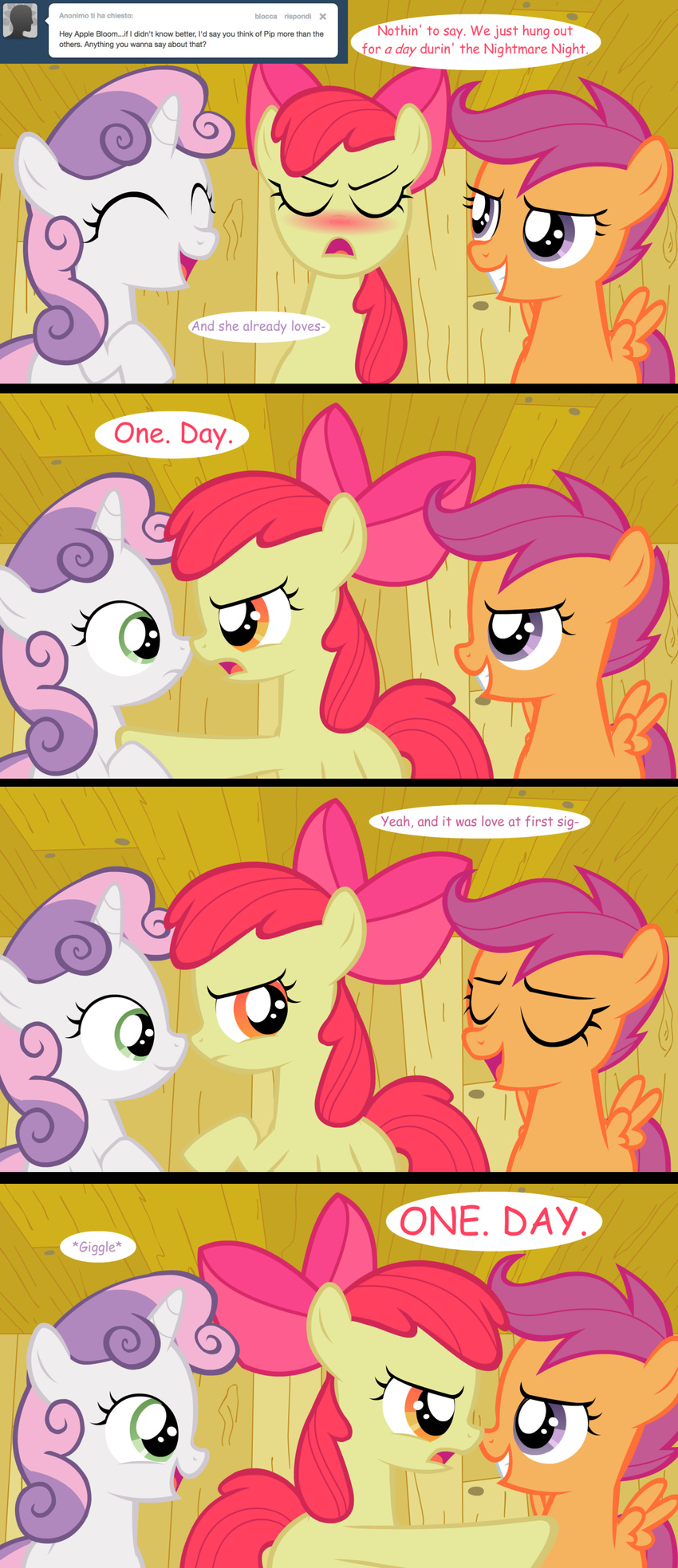 blush bow comic cutie_mark_crusaders_(mlp) equine female friendship_is_magic horn horse jananimations mammal my_little_pony pegasus pony scootaloo_(mlp) smile sweetie_belle_(mlp) tumblr unicorn wings young