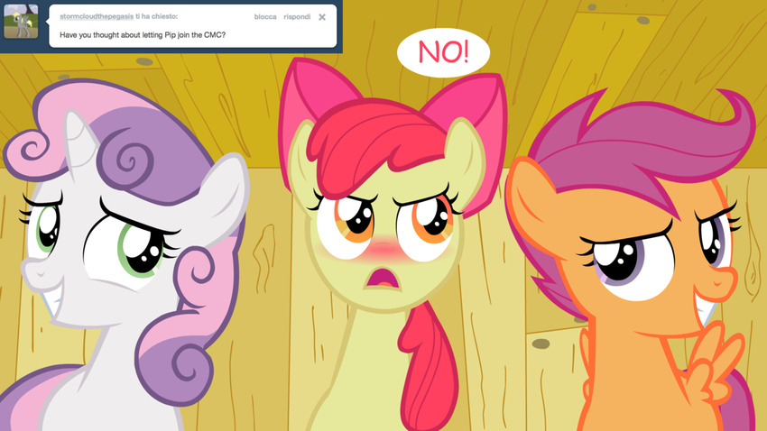 blush bow comic computer cutie_mark_crusaders_(mlp) equine female friendship_is_magic horn horse jananimations laptop mammal my_little_pony pegasus pony scootaloo_(mlp) smile sweetie_belle_(mlp) tumblr unicorn wings young