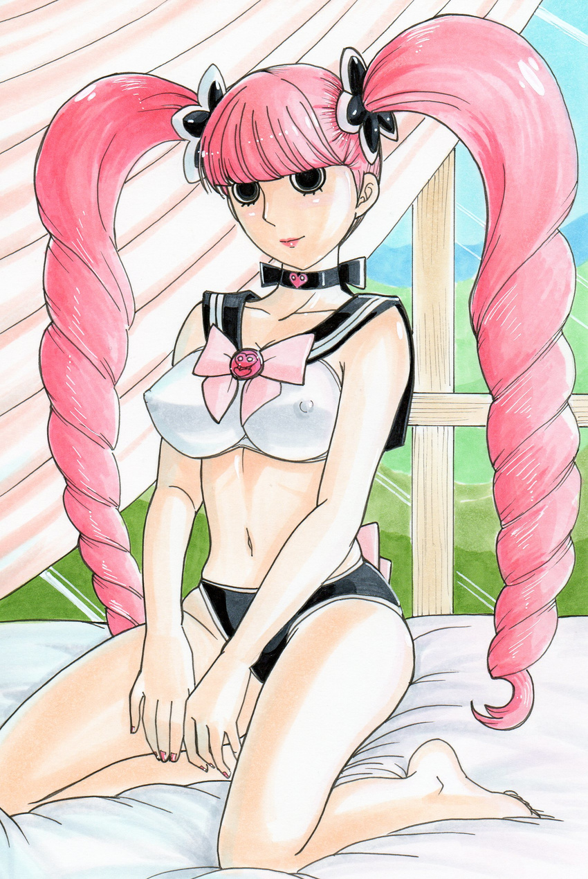 1girl absurdres breasts drill_hair hayami_jin highres lipstick makeup one_piece perona pink_hair twintails