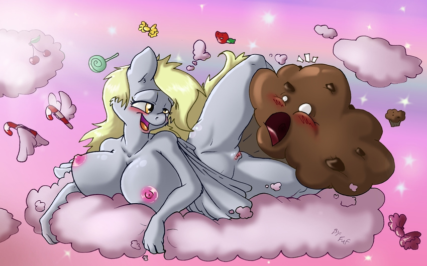 2014 anthro areola big_breasts blonde_hair blush breasts derpy_hooves_(mlp) equine erect_nipples female food friendship_is_magic fuf hair horse long_hair mammal muffin my_little_pony nipples nude pegasus pony pussy smile wings