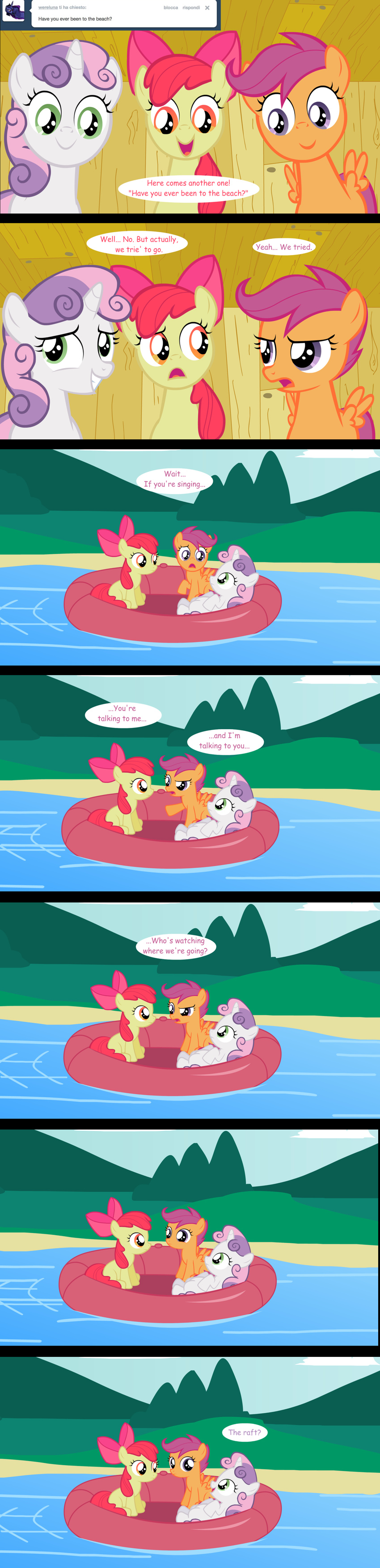bow comic computer cutie_mark_crusaders_(mlp) equine female friendship_is_magic horn horse jananimations laptop looking_at_viewer mammal my_little_pony pegasus pony river scootaloo_(mlp) smile sweetie_belle_(mlp) tumblr unicorn wings young