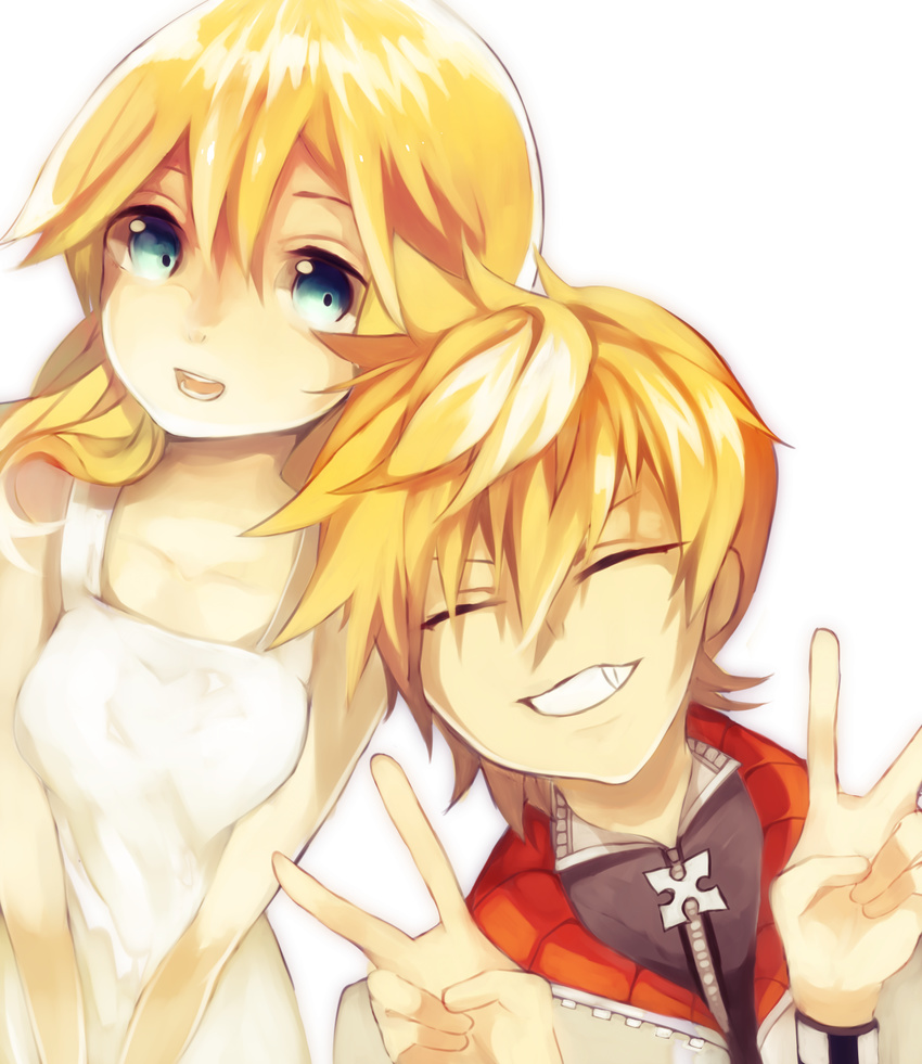 1girl blonde_hair blue_eyes closed_eyes highres kingdom_hearts namine roxas teiruzukingudamu v