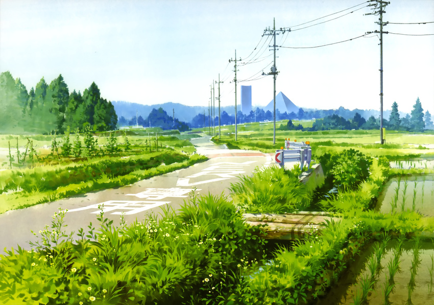 neon_genesis_evangelion no_humans official_art pyramid rebuild_of_evangelion road scenery