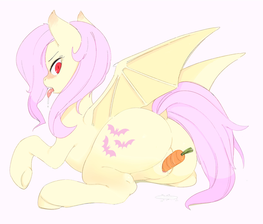 bat_pony butt carrot cutie_mark equine female flutterbat_(mlp) fluttershy_(mlp) friendship_is_magic hair horse japananon looking_at_viewer mammal my_little_pony pegasus penetration pink_hair pony presenting presenting_hindquarters pussy solo vaginal vaginal_penetration wings