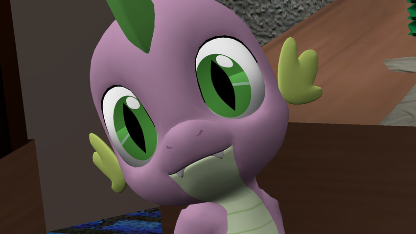 cub dragon fangs friendship_is_magic gmod green_eyes looking_at_viewer male my_little_pony purple_body slit_pupils smile solo spike_(mlp) unknown_artist young