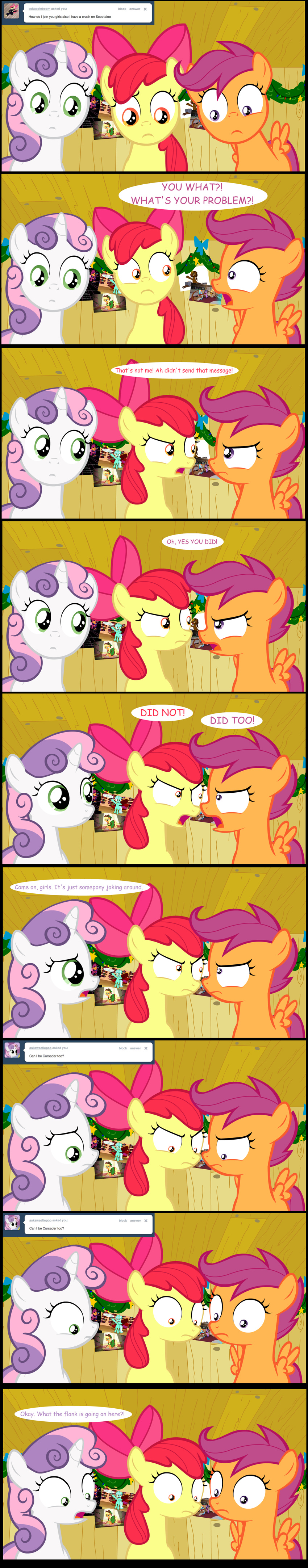 apple_bloom_(mlp) bow christmas comic computer confused cutie_mark_crusaders_(mlp) equine female friendship_is_magic holidays horn horse jananimations laptop mammal my_little_pony pegasus pony scootaloo_(mlp) sweetie_belle_(mlp) tumblr unicorn wings young