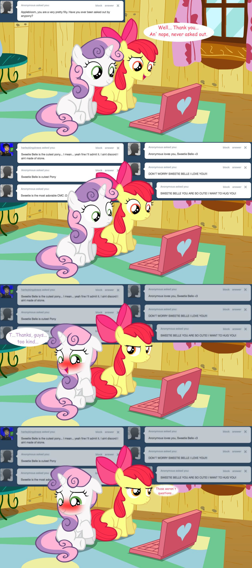 blush bow comic computer cutie_mark_crusaders_(mlp) equine female friendship_is_magic horn horse jananimations laptop mammal my_little_pony pony smile sweetie_belle_(mlp) tumblr unicorn young