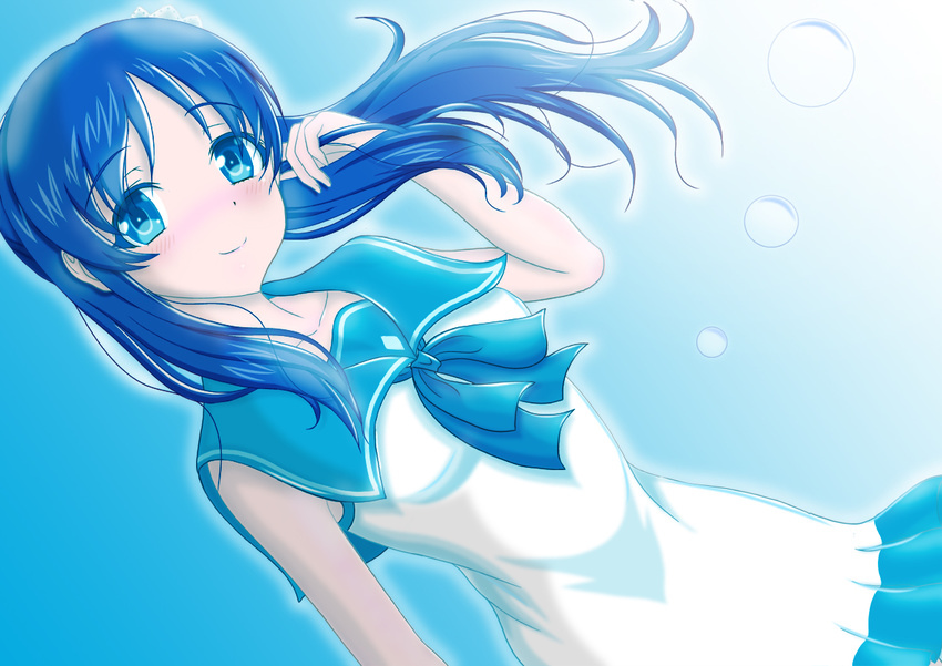 blue_eyes blue_hair dress h.i.t_(59-18-45) hiradaira_chisaki long_hair nagi_no_asukara sailor_dress school_uniform serafuku side_ponytail
