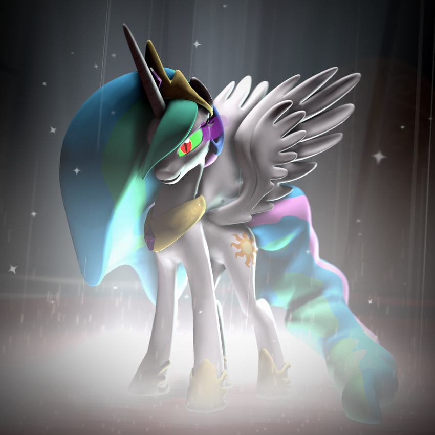 argodaemon cgi cutie_mark equine evil female friendship_is_magic hair horn horse mammal multi-colored_hair my_little_pony pony princess_celestia_(mlp) solo source_filmmaker winged_unicorn wings