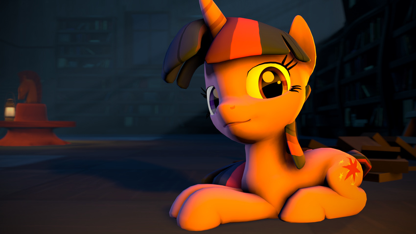 3d argodaemon cgi cutie_mark equine female friendship_is_magic hair horn horse looking_at_viewer mammal my_little_pony pony purple_eyes smile solo source_filmmaker twilight_sparkle_(mlp) two_tone_hair unicorn widescreen