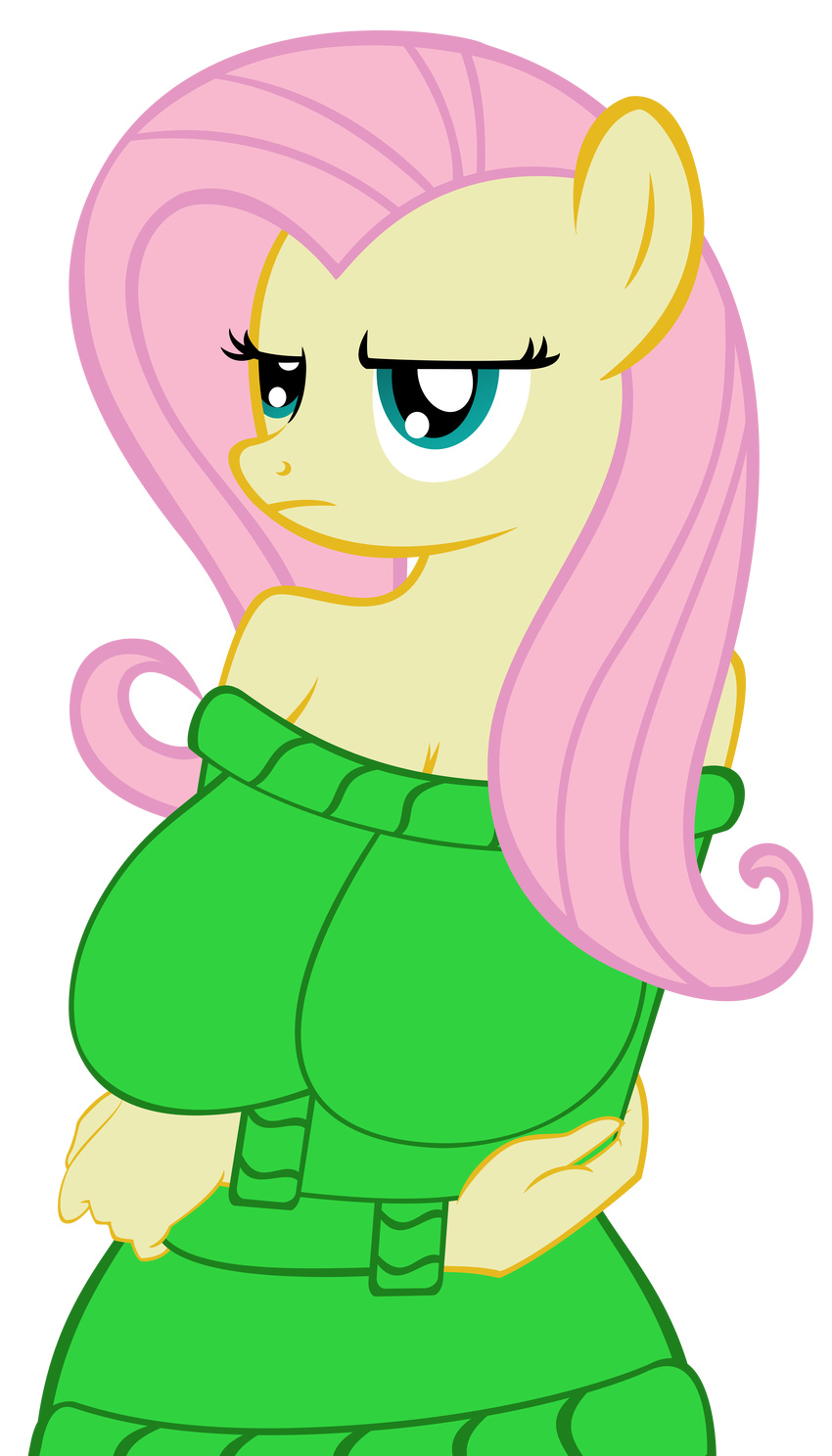 absurd_res alpha_channel anthro anthrofied big_breasts blue_eyes breasts cleavage clothed clothing crossed_arms equine female fluttershy_(mlp) friendship_is_magic hair hi_res horse mammal my_little_pony pink_hair plain_background pony sofunnyguy solo standing sweater transparent_background unimpressed
