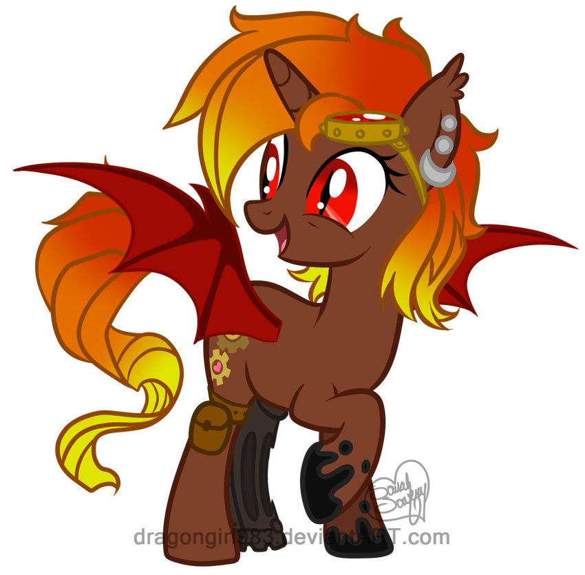 bat bat_pony bat_wings cutie_mark dragongirl983 ear_piercing equine fangs female feral fur hair horn horse long_hair mammal my_little_pony open_mouth original_character piercing plain_background pony red_eyes slit_pupils smile solo teeth tongue transparent_background winged_unicorn wings