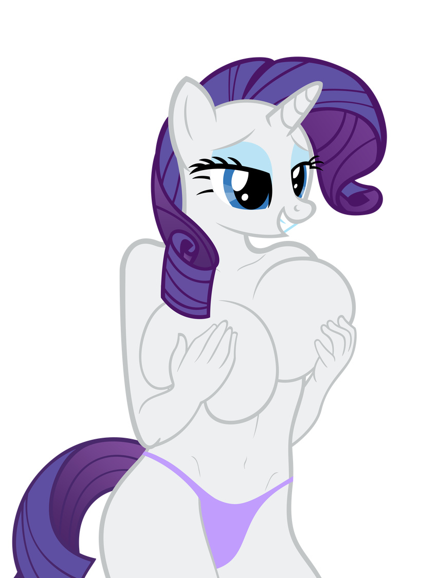 absurd_res alpha_channel big_breasts blue_eyes breasts equine eyeshadow female friendship_is_magic hair hands_on_breasts hi_res holding_breasts horn horse makeup mammal my_little_pony navel nude panties plain_background pony purple_hair rarity_(mlp) smile sofunnyguy solo standing transparent_background underwear unicorn