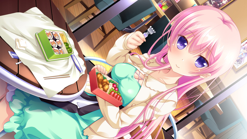 food game_cg hhg_megami_no_shuuen kirimiya_sally long_hair nanase_meruchi pink_hair purple_eyes windmill_(company)