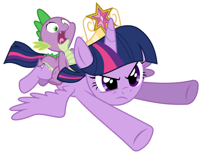 absurd_res alpha_channel cutie_mark dragon duo equine female feral flying friendship_is_magic frown hair hi_res horn horse male mammal masemj my_little_pony plain_background pony purple_eyes purple_hair spike_(mlp) tiara transparent_background twilight_sparkle_(mlp) winged_unicorn wings