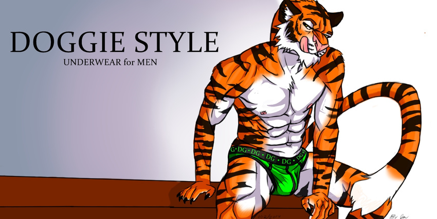 at buldge bulge feline looking male mammal sitting solo tiger underwear viewer