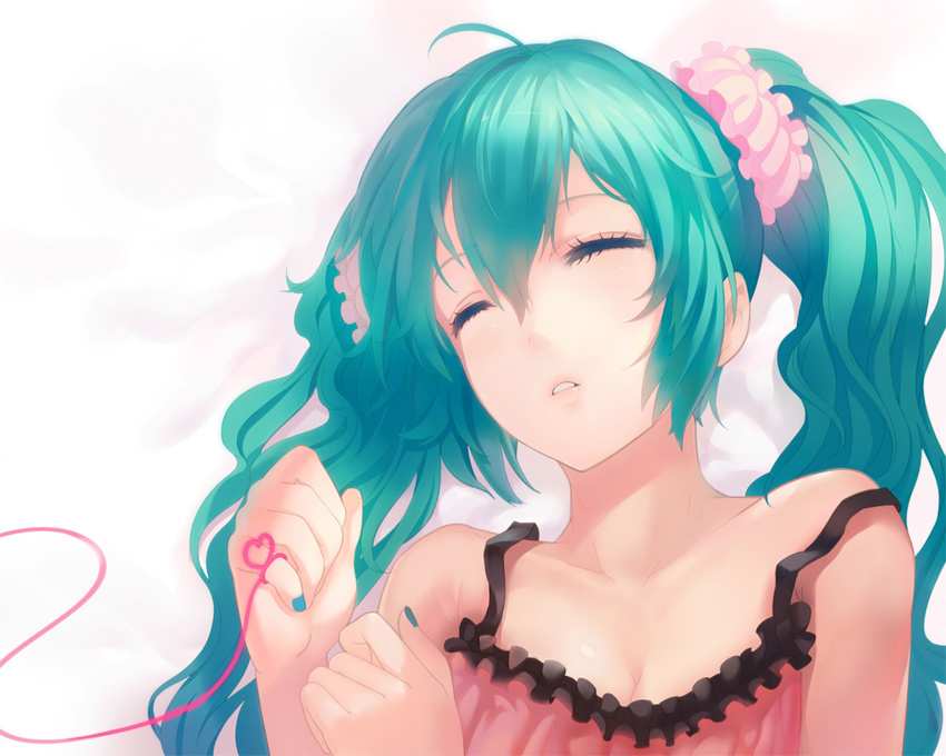 aqua_hair hatsune_miku long_hair sleeping twintails vocaloid yunohara_konomi