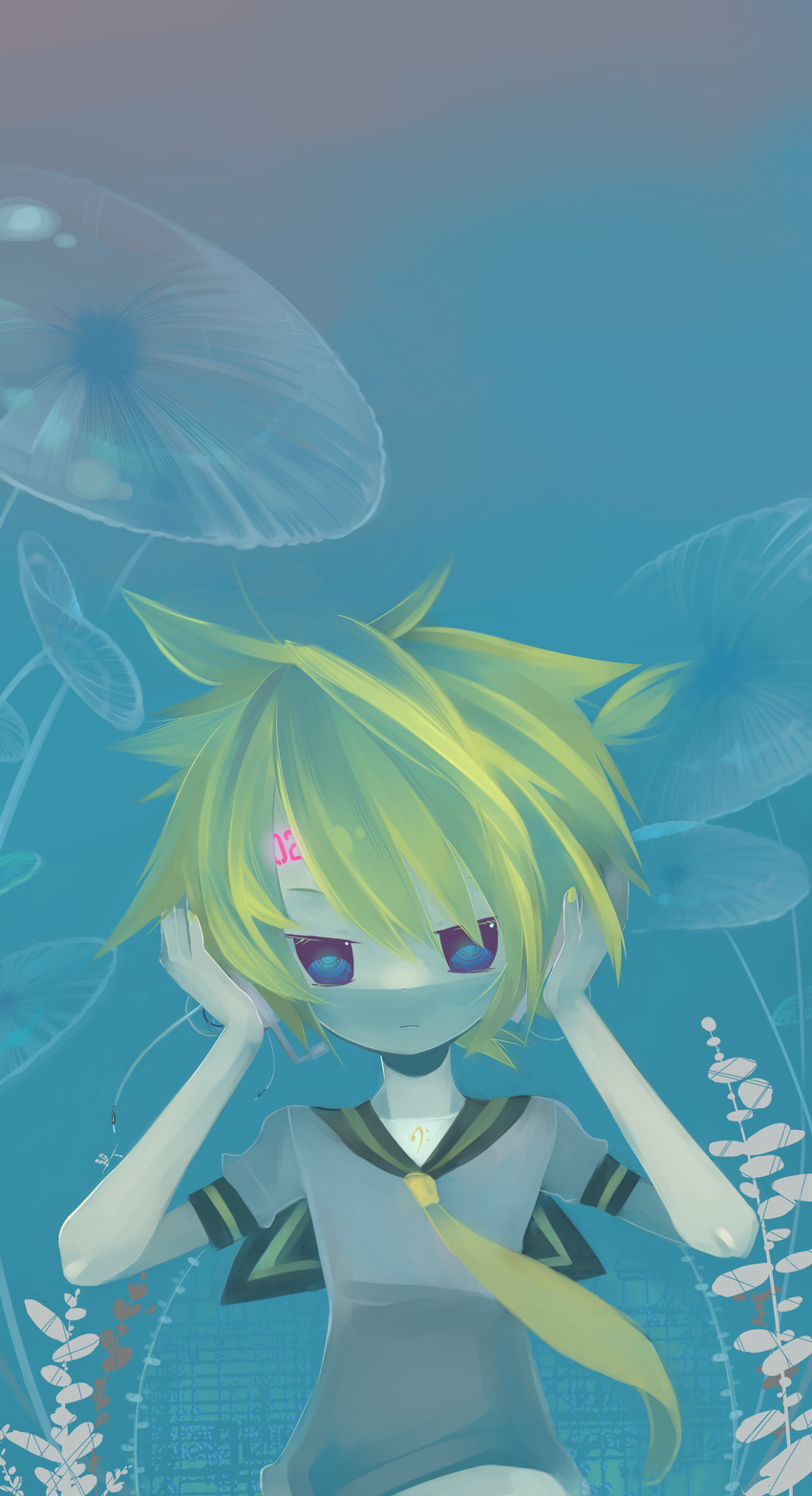 absurdres akisame_kou bad_id bad_pixiv_id blonde_hair blue_eyes chibi highres kagamine_len male_focus necktie solo vocaloid yellow_neckwear